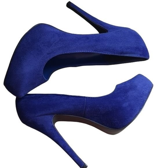 Blue Faux Suede Stiletto Heels - Picture 1 of 6